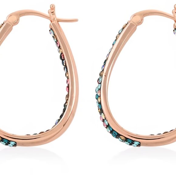 Women's Rose Gold Tone Plated Earring Multi Color with Swarovski Crystal Loops - Picture 11 of 11